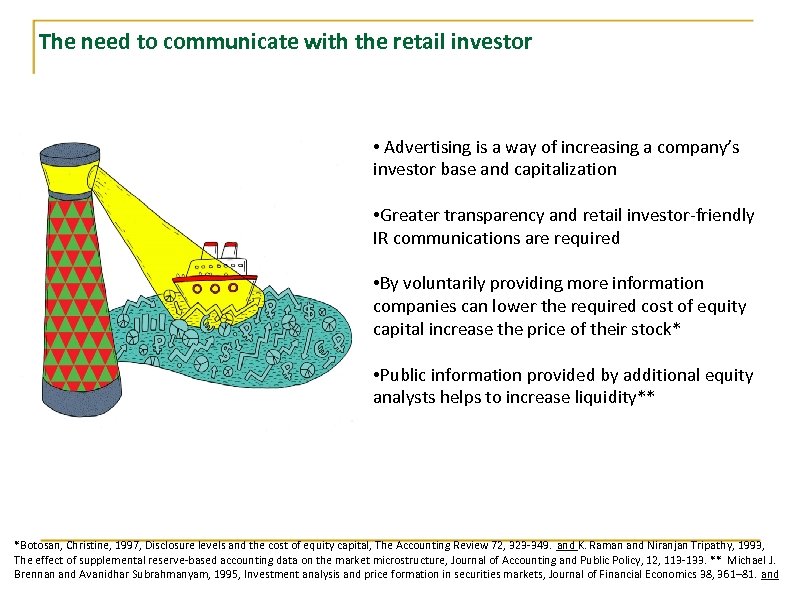 The need to communicate with the retail investor • Advertising is a way of