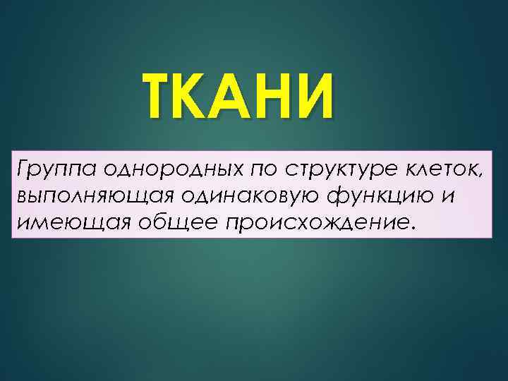 ТКАНИ Группа однородных по структуре клеток, выполняющая одинаковую функцию и имеющая общее происхождение. 