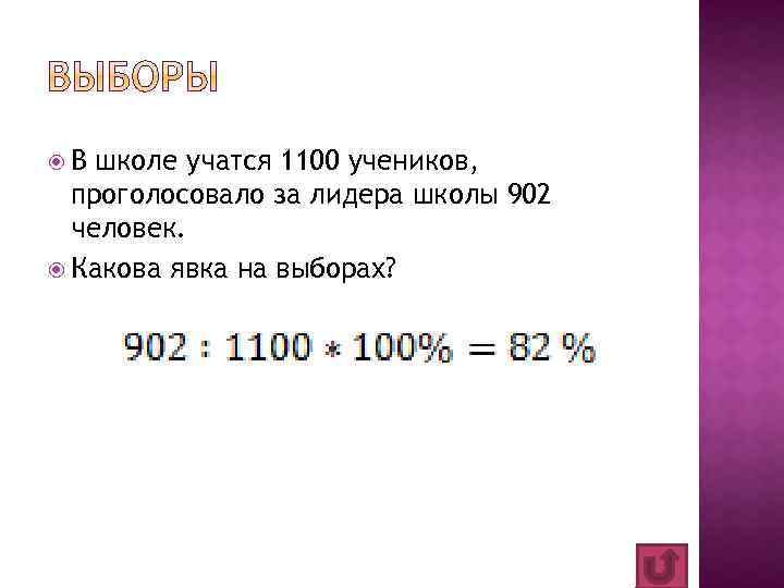  В школе учатся 1100 учеников, проголосовало за лидера школы 902 человек. Какова явка