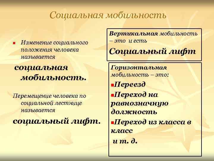 Социальная мобильность n Изменение социального положения человека называется социальная мобильность. Вертикальная мобильность – это