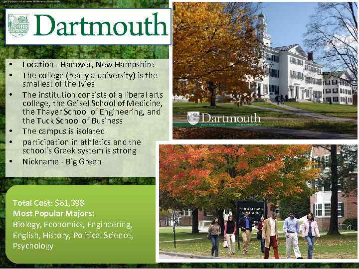  • • • Location - Hanover, New Hampshire The college (really a university)