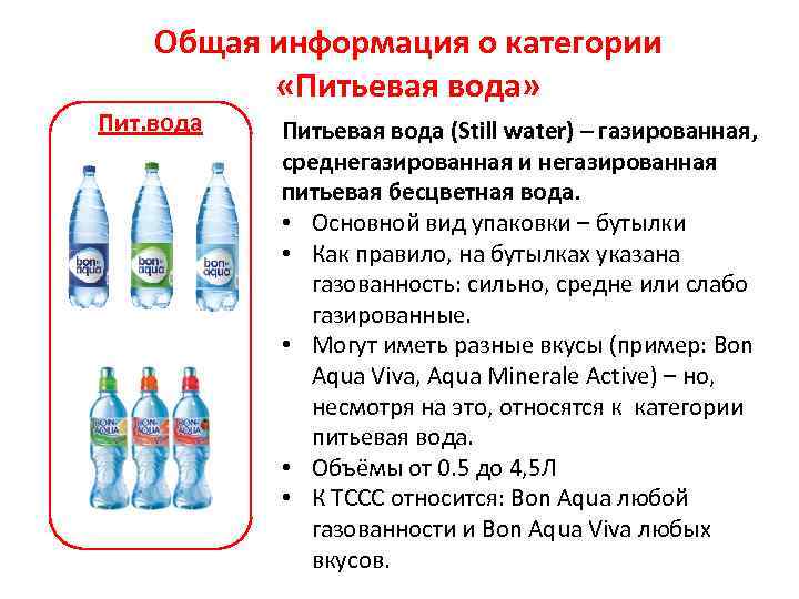 Общая информация о категории «Питьевая вода» Пит. вода Питьевая вода (Still water) – газированная,