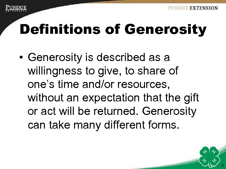 Generosity 1 Objectives 1 Define Generosity And