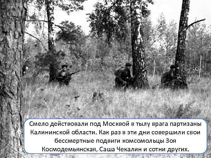 Смело действовали под Москвой в тылу врага партизаны Калининской области. Как раз в эти