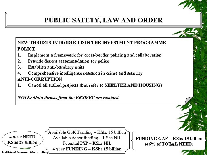 PUBLIC SAFETY, LAW AND ORDER NEW THRUSTS INTRODUCED IN THE INVESTMENT PROGRAMME POLICE 1.