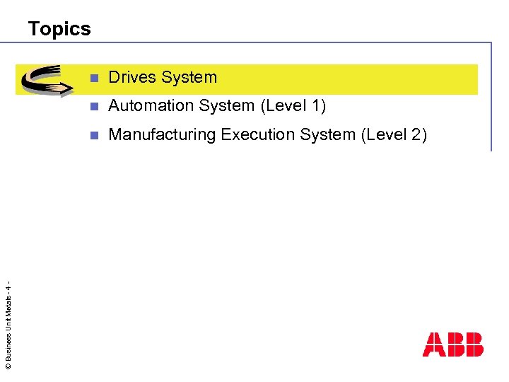 Topics Drives System n Automation System (Level 1) n © Business Unit Metals -