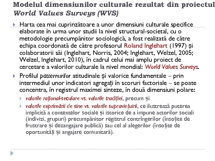 Modelul dimensiunilor culturale rezultat din proiectul World Values Surveys (WVS) Harta cea mai cuprinzătoare
