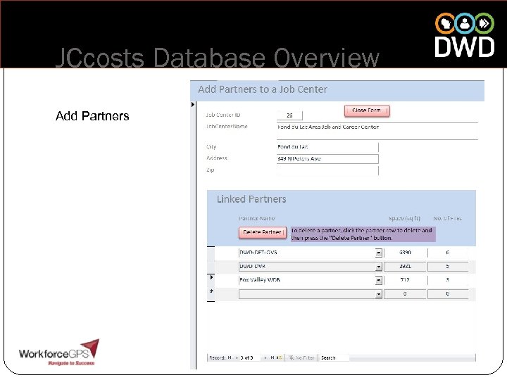 JCcosts Database Overview Add Partners 