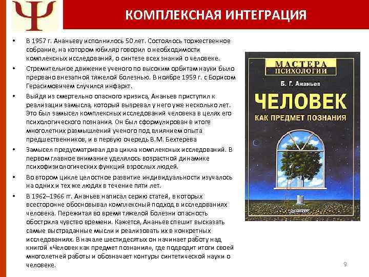 КОМПЛЕКСНАЯ ИНТЕГРАЦИЯ • • • В 1957 г. Ананьеву исполнилось 50 лет. Состоялось торжественное