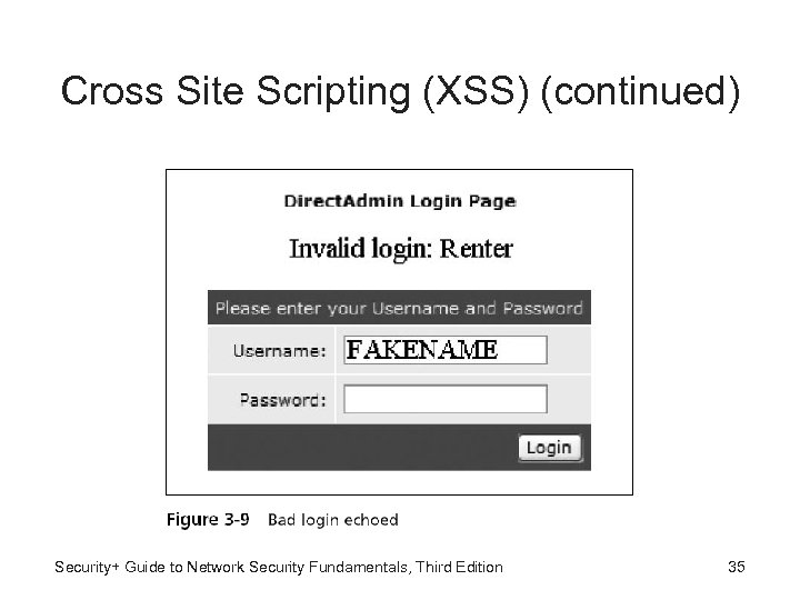 Cross Site Scripting (XSS) (continued) Security+ Guide to Network Security Fundamentals, Third Edition 35