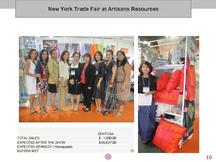 New York Trade Fair at Artisans Resources TOTAL SALES EXPECTED AFTER THE SHOW EXPECTED