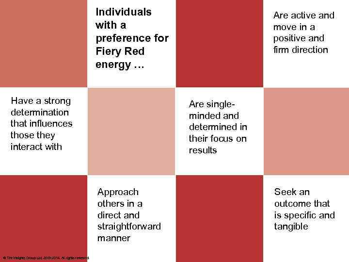 Individuals with a preference for Fiery Red energy … Have a strong determination that