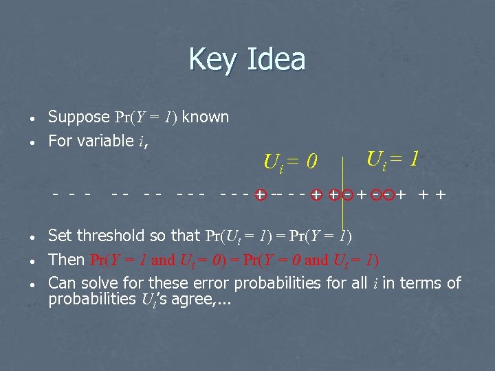 Key Idea • • Suppose Pr(Y = 1) known For variable i, - -