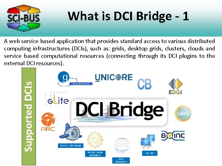 What is DCI Bridge - 1 Supported DCIs A web service based application that