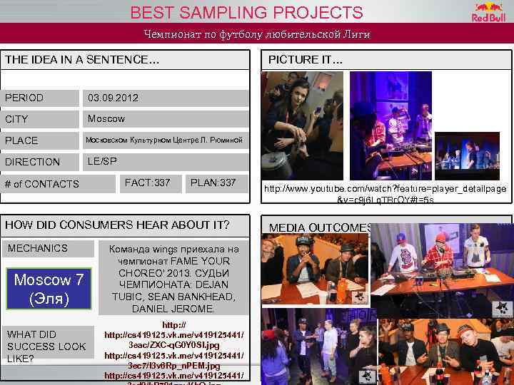 BEST SAMPLING PROJECTS Чемпионат по футболу любительской Лиги PICTURE IT… THE IDEA IN A