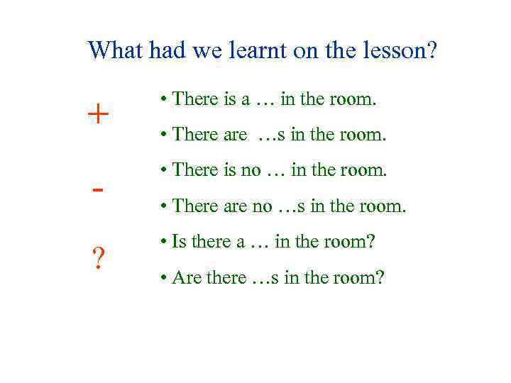 What had we learnt on the lesson? + • There is a … in
