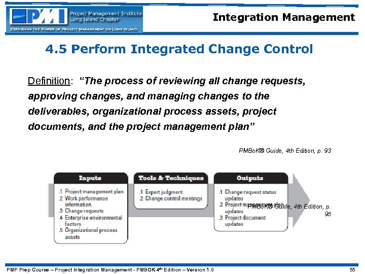 Integration Management 4. 5 Perform Integrated Change Control Definition: “The process of reviewing all