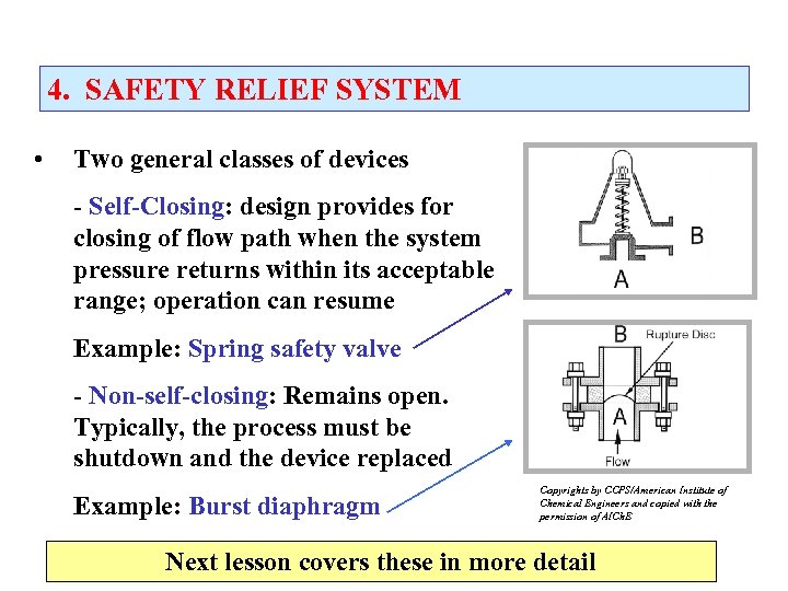 4. SAFETY RELIEF SYSTEM • Two general classes of devices - Self-Closing: design provides