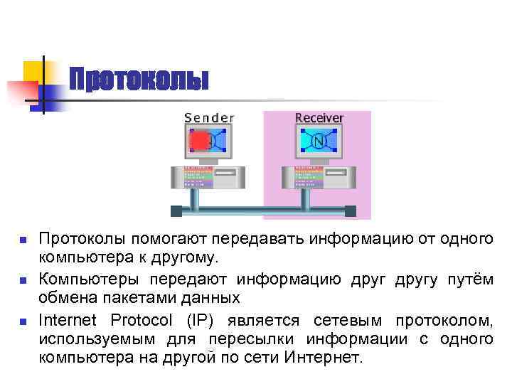 Протоколы n n n Протоколы помогают передавать информацию от одного компьютера к другому. Компьютеры