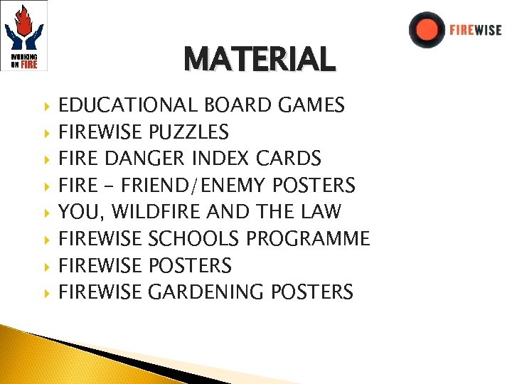MATERIAL EDUCATIONAL BOARD GAMES FIREWISE PUZZLES FIRE DANGER INDEX CARDS FIRE – FRIEND/ENEMY POSTERS