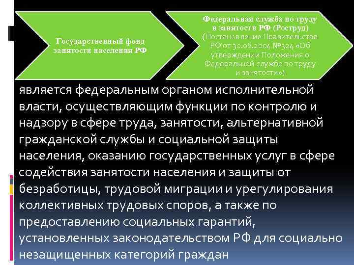 Государственный фонд занятости населения РФ Федеральная служба по труду и занятости РФ (Роструд) (Постановление