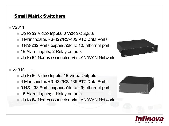 Small Matrix Switchers n V 2011 n Up to 32 Video Inputs, 8 Video