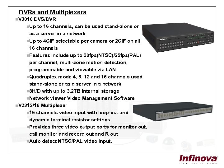 DVRs and Multiplexers n. V 3010 DVS/DVR n. Up to 16 channels, can be