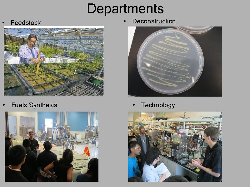 Departments • Feedstock • Deconstruction • Fuels Synthesis • Technology 