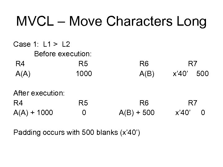 MVCL – Move Characters Long Case 1: L 1 > L 2 Before execution: