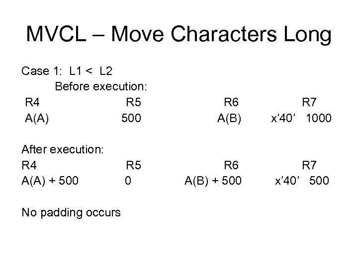 MVCL – Move Characters Long Case 1: L 1 < L 2 Before execution: