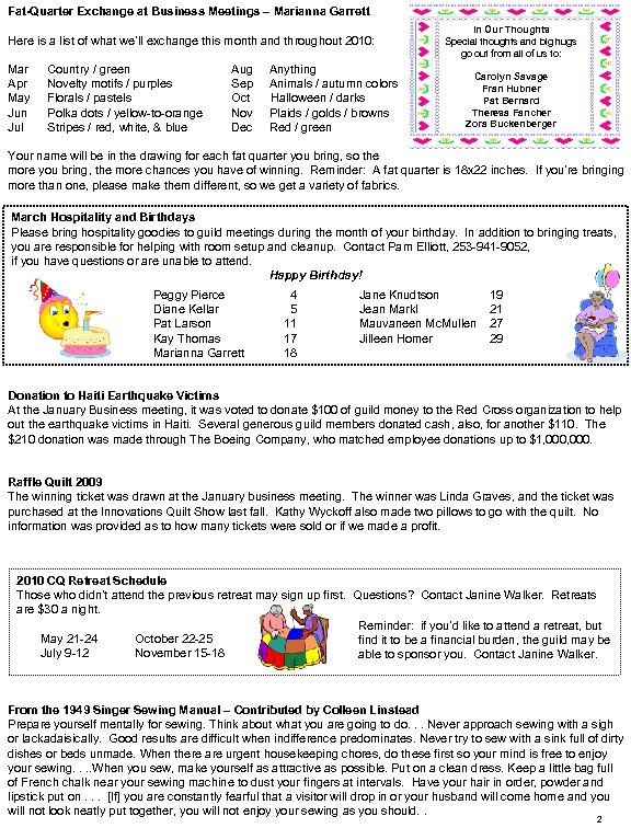 Fat-Quarter Exchange at Business Meetings – Marianna Garrett Here is a list of what