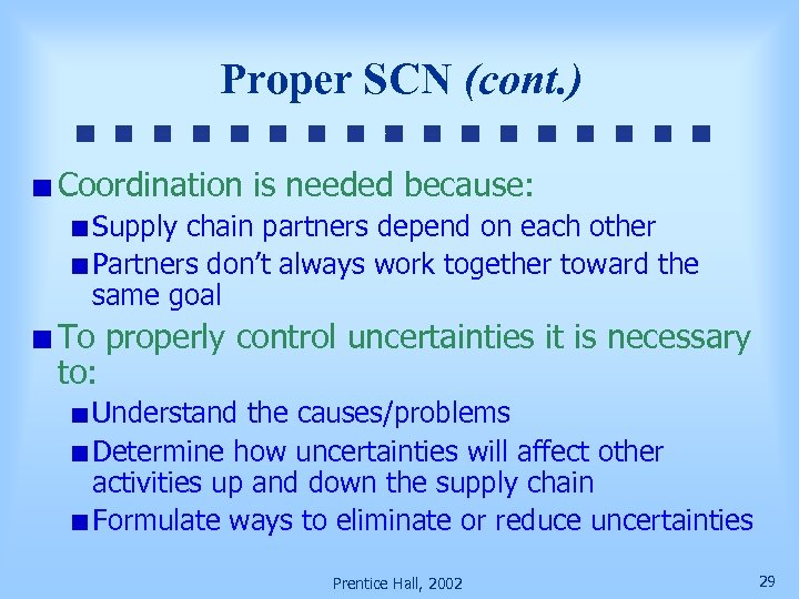 Proper SCN (cont. ) Coordination is needed because: Supply chain partners depend on each