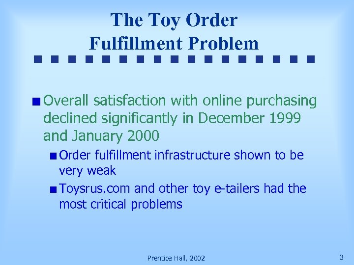 The Toy Order Fulfillment Problem Overall satisfaction with online purchasing declined significantly in December