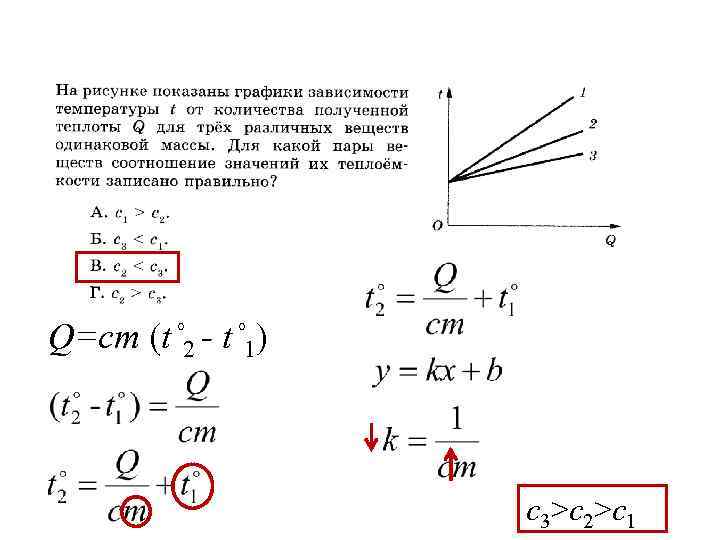 Q=cm (t˚ 2 - t˚ 1) с3>с2>c 1 