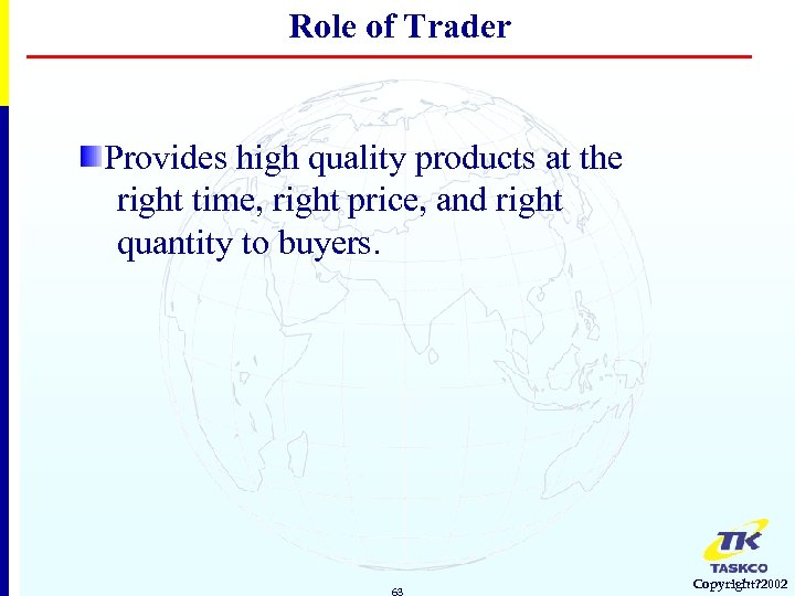 Role of Trader Provides high quality products at the right time, right price, and