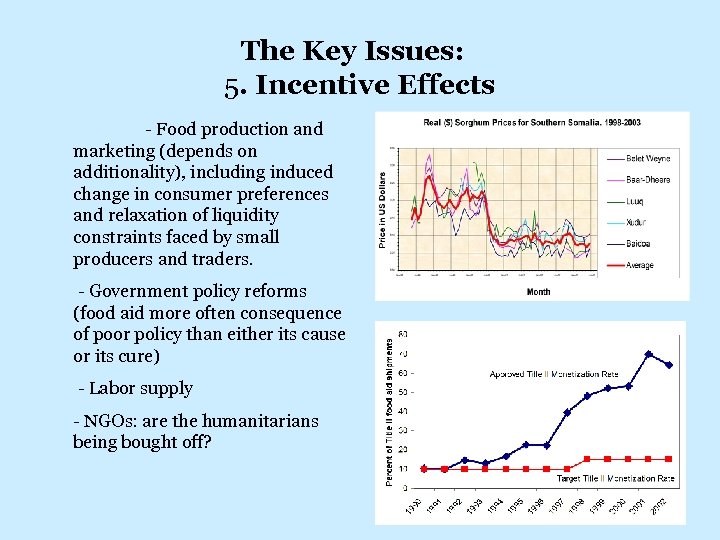 The Key Issues: 5. Incentive Effects - Food production and marketing (depends on additionality),