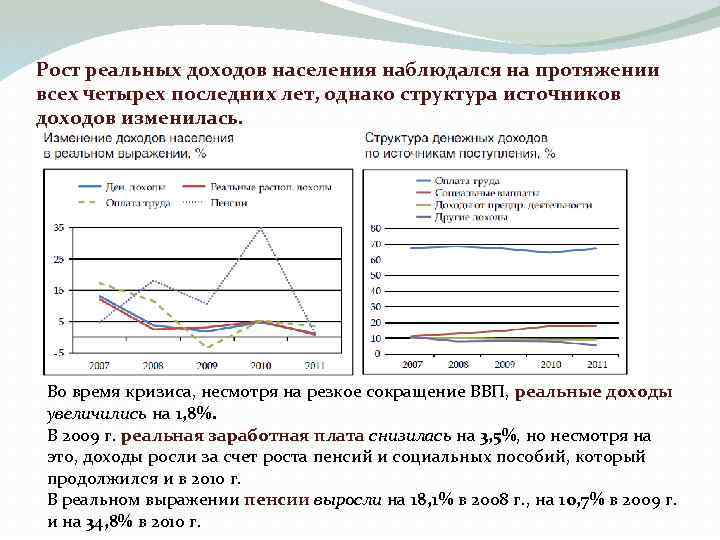 Рост реальных доходов населения наблюдался на протяжении всех четырех последних лет, однако структура источников