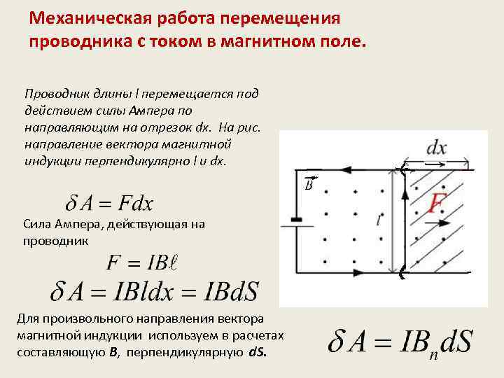 Механическая работа перемещения проводника с током в магнитном поле. Проводник длины l перемещается под