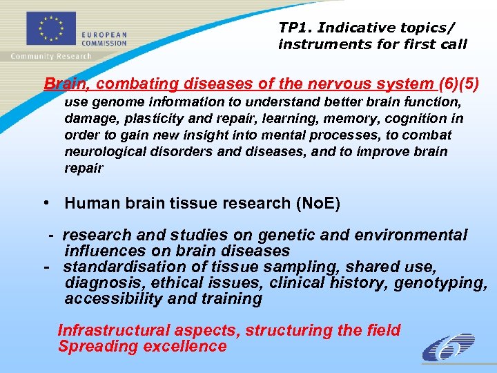 TP 1. Indicative topics/ instruments for first call Brain, combating diseases of the nervous