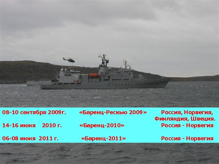 08 -10 сентября 2009 г. «Баренц-Рескью 2009» 14 -16 июня «Баренц-2010» 2010 г. 06