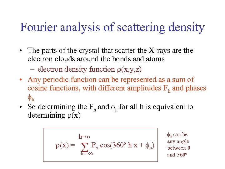 Fourier analysis of scattering density • The parts of the crystal that scatter the