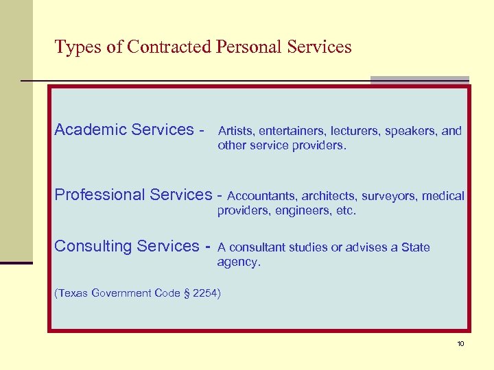 Types of Contracted Personal Services Academic Services - Artists, entertainers, lecturers, speakers, and other