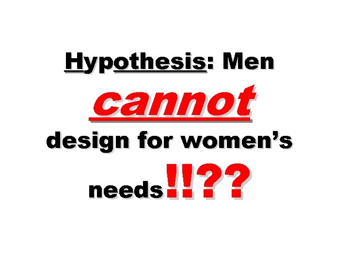Hypothesis: Men cannot design for women’s !!? ? needs 