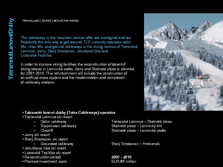 TatranskéLanovéDráhy TRAVELLING | SKIING | MOUNTAIN HIKING The cableways in the mountain centres offer