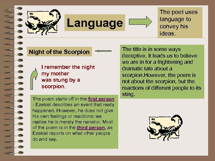 Language Night of the Scorpion I remember the night my mother was stung by