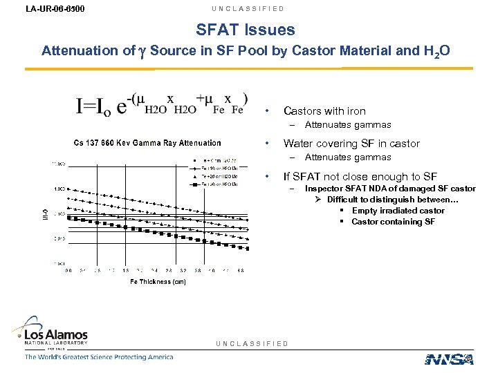 LA-UR-06 -6500 UNCLASSIFIED SFAT Issues Attenuation of g Source in SF Pool by Castor