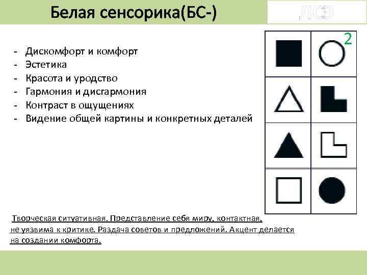 Белая сенсорика(БС-) - Дискомфорт и комфорт Эстетика Красота и уродство Гармония и дисгармония Контраст