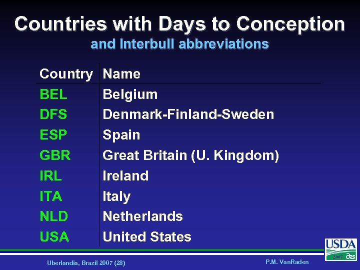 Countries with Days to Conception and Interbull abbreviations Country BEL DFS ESP GBR IRL