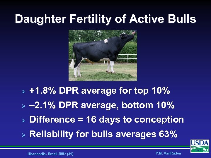 Daughter Fertility of Active Bulls Ø +1. 8% DPR average for top 10% Ø