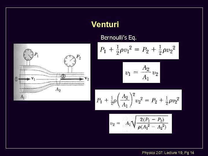 Venturi Bernoulli’s Eq. Physics 207: Lecture 19, Pg 14 